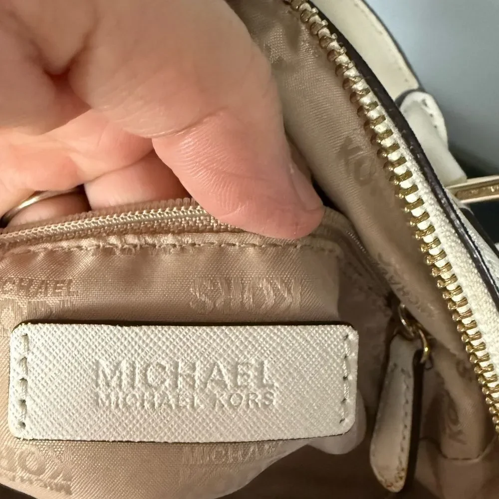 Michael Kors Selma Studded Saffiano Leather  White Handbag
